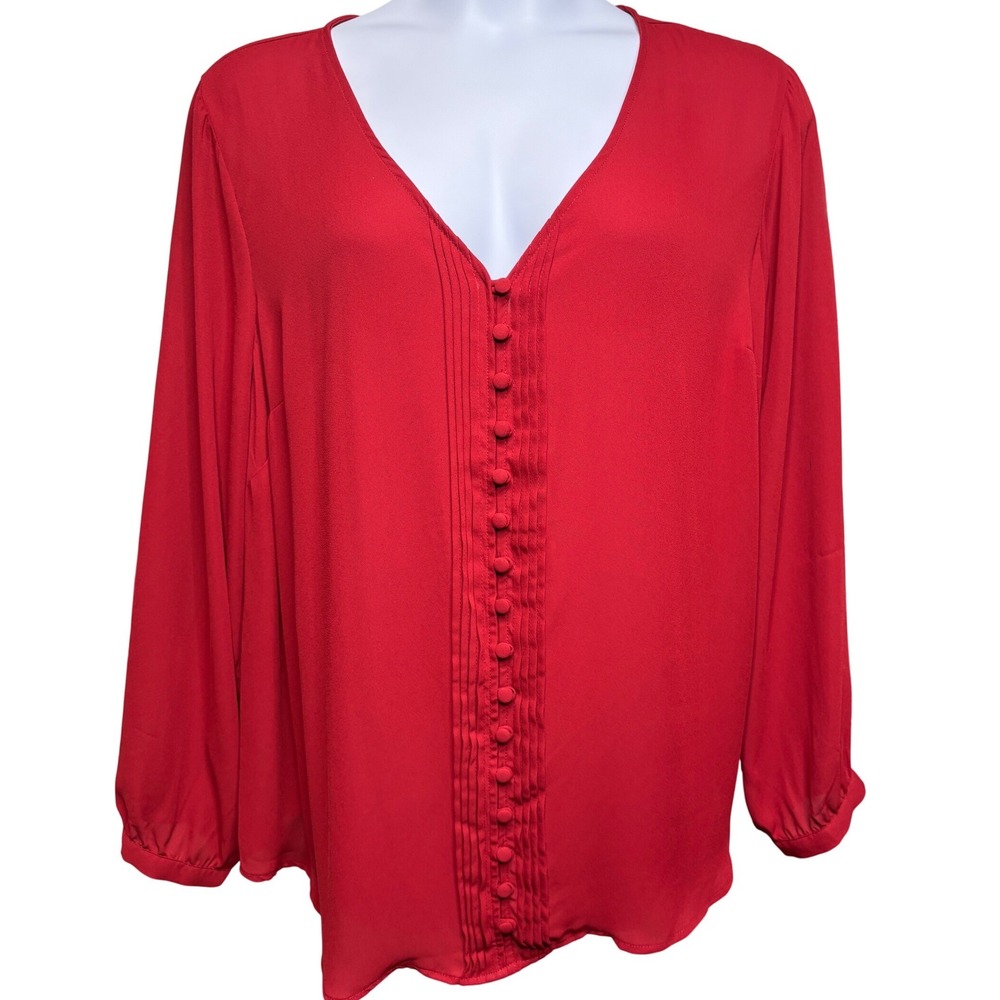 TORRID Women Red Pintuck Pleat Button Long Sleeve Blouse 3X Office Flowy Chic